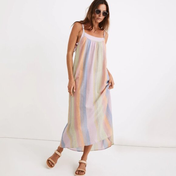 Madewell Tie-Back Cover-Up Maxi Dress in Rainbow Stripe‎ Size XXS - Picture 1 of 4
